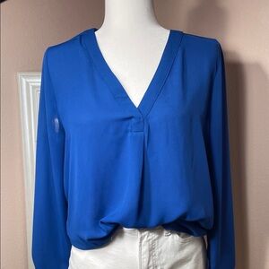 Ann Taylor Royal Blue V-Neck Blouse